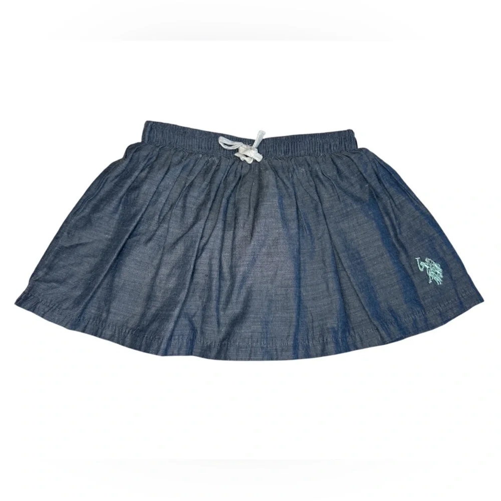 Blue Denim Skirt with Embroidered Logo
